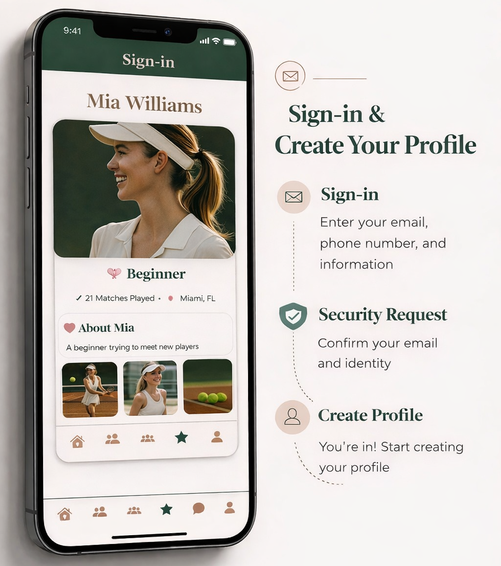 Create a Tennis Girls Social Club player profile